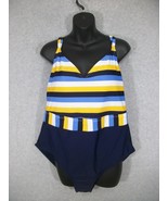 Kona Sol Women&#39;s One Piece Swimsuit Black Yellow Blue Stripe Size 20W Pa... - $14.45