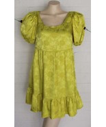 NWT Forever 21 Small Citron Green Floral Brocade Silky High Waist Babydo... - $23.35 CAD