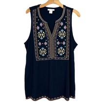 Christian Siriano Tunic Top Womens XL Navy Blue Floral Embroidered Sleeveless - £18.17 GBP