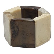 Vtg Retro Chunky Marbled Creams Browns Lucite Panel Stretch Bangle Bracelet READ - £9.63 GBP