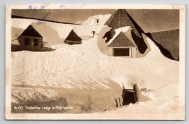 RPPC Skiing Down Snow Covered Roof of Timberline Lodge Mt Hood OR Postcard Y26 - £7.95 GBP