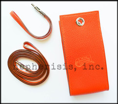 AUTH NIB Hermes PLANETTE Phone Case Short &amp; Long Strap Orange CHEVRE Lea... - $2,300.00