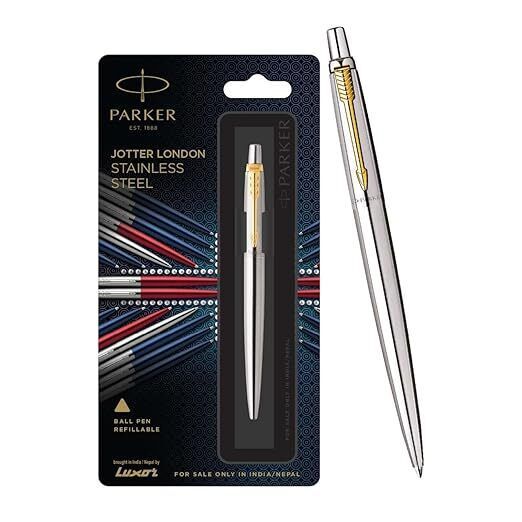 Parker Jotter Stainless Steel Gold Trim Ball Pen| Ink Color - Blue, Corporate Gi - £12.44 GBP