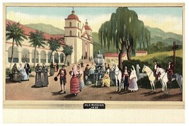 Santa Barbara Mission 1830 Oil Painting at Johnson&#39;s Cafeteria Postcard - £7.08 GBP