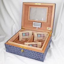 Brizard American Blue Jeans Ostrich Humidor 60 / 70 ct Made in USA NIB image 2