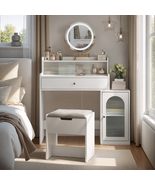 White Vanity Desk with Mirror &amp; Lights - $359.79 CAD