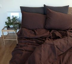 Chocolate Brown Washed Cotton Duvet Cover Ultra Soft Comforter King Quee... - £53.17 GBP+