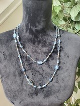 Women&#39;s Blue Oval Shape Beads Silver Chain Stylish Necklace - £17.64 GBP