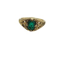 Gold-Plated SETA Green Rhinestone Gold Filigree Stone Ring Vintage Repro Sz 6.75 - $29.39