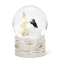 Penguin Bear LED Snow Globe Winter 5" High Resin Glass Water White Birch Base image 2