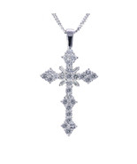 4.25 Carat Diamond Cross Pendant Necklace With Triple Chain 16" 14K White Gold - $4,059.00