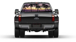 Sunset Beach Palm Trees  Rear Window Graphic Perforated Decal Trucks - £40.40 GBP