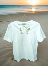 Women&#39;s Goode Impressions Embroidered White Shirt Small Margarita Glasses - $14.84