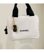 CHANEL BEAUTE WHITE PUFFY COSMETIC BAG+ FUNFAIR BAG CHARM/KEYCHAIN - $135.00