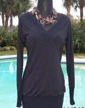 Cache Matte Jersey Double Plunging V Neck Top New S/M/L+ Banded Bottom $98 NWT - £31.29 GBP