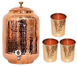 copper water dispenser hammered 4 quart with 3 PCS Copper Glass - £115.89 GBP
