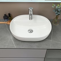 Bathroom Vessel Sink, Decorvella 20X15.27X5.35 Inch, Oval Above Counter White - £115.79 GBP