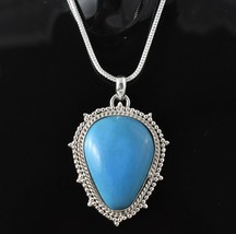 925 Sterling Silver Sleeping Beauty Turquoise Gemstone Handmade Pendant PS-2553 - £45.64 GBP