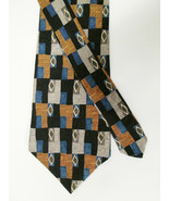 Men&#39;s Perry Ellis Portfolio Black Blue Rust Geometric 100% Silk Tie - $13.95