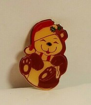 Christmas Santa Teddy Bear Brooch Pin 1.5&quot; G Vintage Metal Brown Red Cream - £11.95 GBP