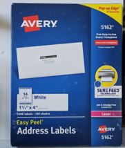 Avery 5162 Easy Peel Address Labels Laser 1 1/3&quot; x 4&quot; 1400 Labels 100 Pages - £21.93 GBP