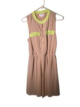 Walter Baker Size XS Tan Lime Green Accordian Pleat Dress Sleeveless *flaw* - £10.99 GBP