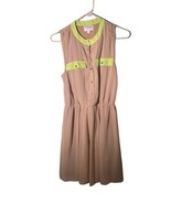 Walter Baker Size XS Tan Lime Green Accordian Pleat Dress Sleeveless *flaw* - £10.98 GBP