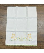 Vintage Embroidered Linen Table Runner White with Yellow Butterflies &amp; F... - $276.79 MXN
