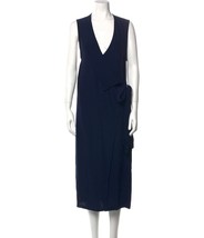 SIR The Label Dress 0 Blue Wrap Midi Tie Belt Linerless Sleeveless V Nec... - £35.71 GBP