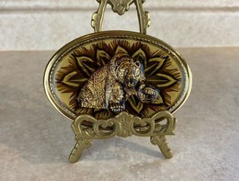 Vintage Metal 3D Bear Graphic Oval Gold Brown Belt Buckle Made in USA - $13.75