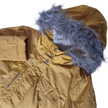 New Look Womens Parka Coat Size Small Gold Zip Up Hooded Faux Fur Winter - $48.51