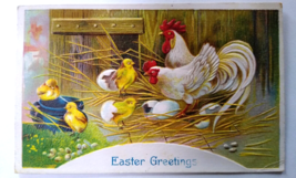 Easter Postcard Barnyard Baby Chicks Roosters Cracked Eggs Series A.C. Embossed - £8.56 GBP