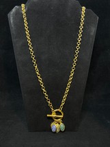 Chunky Gold Tone Double Cable Chain Necklace W/Scarab Charms (4182) - £40.19 GBP