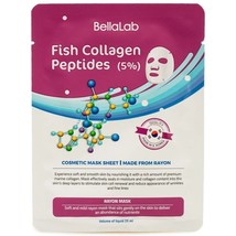 BellaLab Fish Collagen Peptides (5%) Cellulose Fiber Face Mask Sheets PACK OF 5 - £19.97 GBP