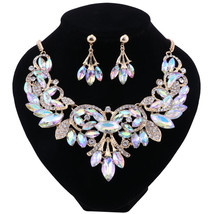 CYNTHIA Fashion Blue Crystal Necklace Earrings Set Bridal Jewelry Sets for Bride - £26.25 GBP