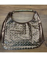 Studded Hobo Bag Rhinestone Accents Metallic Bronze Shoulder Bag Medium - $348.01 MXN