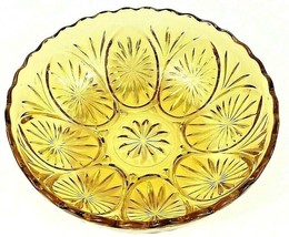Vintage Amber Glass Bowl Starburst Pattern W/Scalloped Rim 8&quot; x 3&quot; Vintage - £9.73 GBP