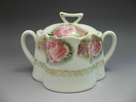 Antique Bavarian Coverd Sugar Bowl Porcelain Pink Roses - £8.88 GBP