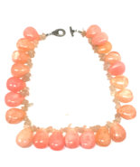 Semi Precious Large Stone Pink Rose Quartz Teardrop 16&quot; Necklace - $24.75