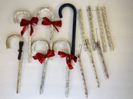 Vintage Candy Cane Glitter Ornaments Set Of 6 and 7 icicles 1950&#39;s MCM - £39.08 GBP
