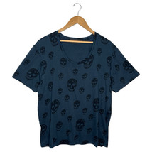 Alexander McQueen Shirt Mens Large Blue Black Silk Skull Short Sleeve De... - £145.24 GBP