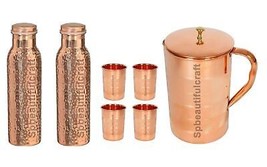 Reines Kupfer, gehämmerte Flasche, Wasserkrug, Krug, 4 Trinkgläser, 7er-Set - £60.82 GBP