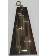 Vintage Brass Geometric Design on Wooden Pendant Costume Jewelry - £7.01 GBP