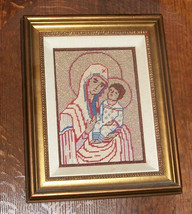 Vtg Folk Art Gold Silk Embroidery Scapular Blessed Mother Mary Madonna Picture - £87.61 GBP