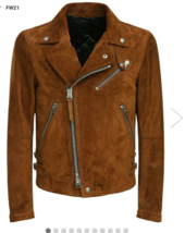 Leather Jacket for Men Brown Pure Suede Slim Fit Custom Made Size S M L XXL 3XL - £118.69 GBP