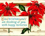 Tis Christmas and I am Thinking Of You Pointsettias Embossed Vtg Postcard - $3.91