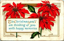 Tis Christmas and I am Thinking Of You Pointsettias Embossed Vtg Postcard - £3.07 GBP