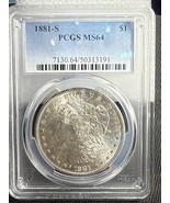 1881 S MORGAN SILVER DOLLAR PCGS MS64 - Superb Example Of American Coina... - $138.60