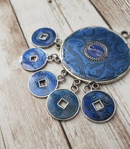 Vintage Pendant Large Statement Blue &amp; Silver Tone - No Chain Included - $16.99