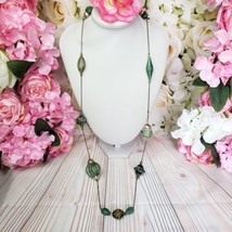 Large Green Clear Lucite Bead Statement Necklace 38&quot; Long Station Chain Necklace - £14.90 GBP
